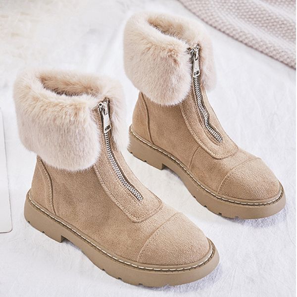 

plus fur warm shoes winter women short ankle boots platform bottine femme casual shoes velvet snow boots for women, Black