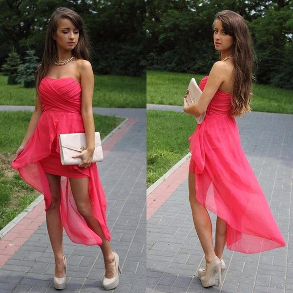 

мода короткие шифон bridesmid dressses sexy бретелек привет-lo рукавов пром платье для венчания партии выполненное на заказ коктейльные плат, White;pink