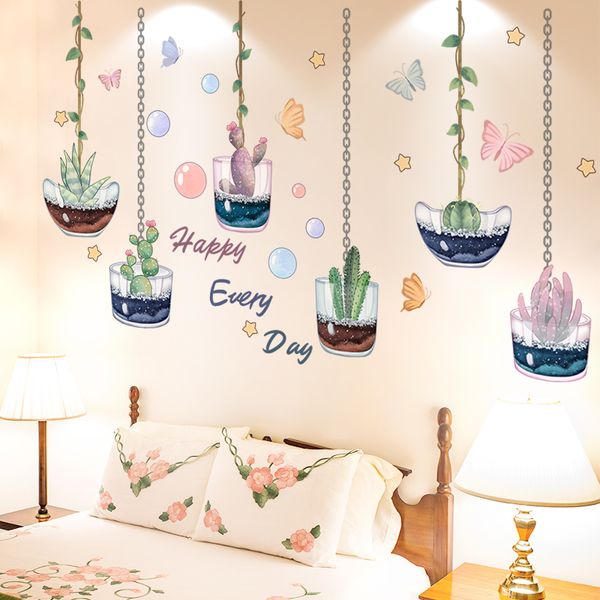 

shijuekongjian] potted plant wall stickers diy succulent bonsai wall decals for kids room baby bedroom house decoration