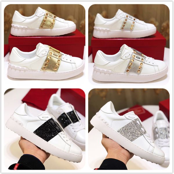 

gift designer sneakers genuine leather famous man women walking casual shoes with golden nails flat shoes, Black