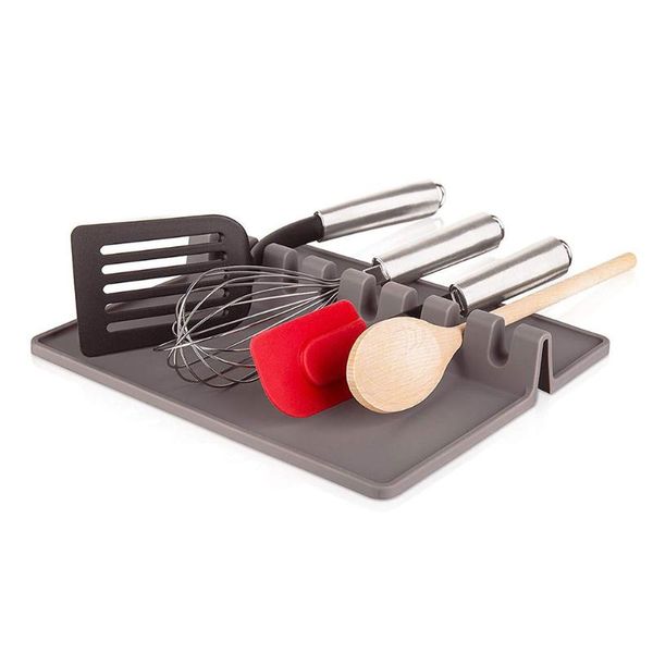 

silicone spoon rest heat resistant kitchen utensil spatula holder soup pot cooking tools rack 25.5x21.5x4cm e2s