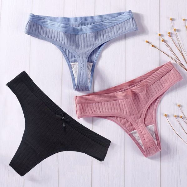 

fashion cotton solid color g string thong low-waist women's panties comfortable seamless panties, White;black