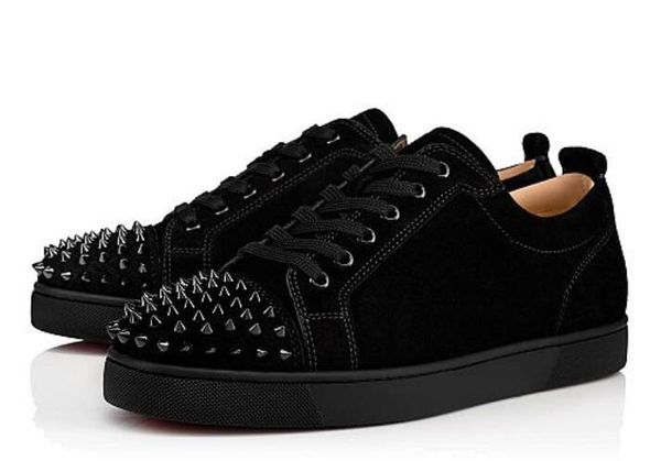 

original box]grey,black suede leather sneakers red bottom shoes for women,men casual walking elegant brand trainers party wedding dress