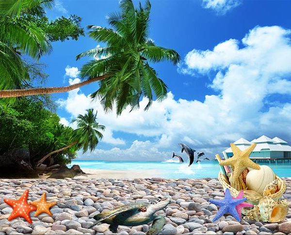 

seascape dolphin beach shell tv background wall 3d murals wallpaper for living room