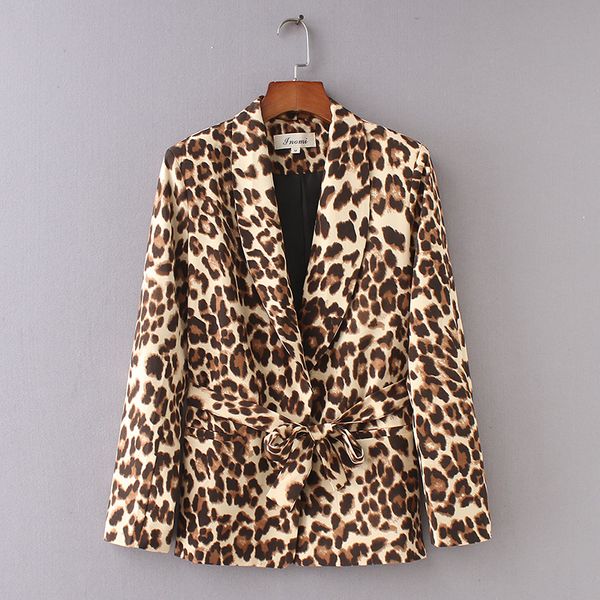 

ff60-442 european and american fashion leopard waist belt suit, Black;brown