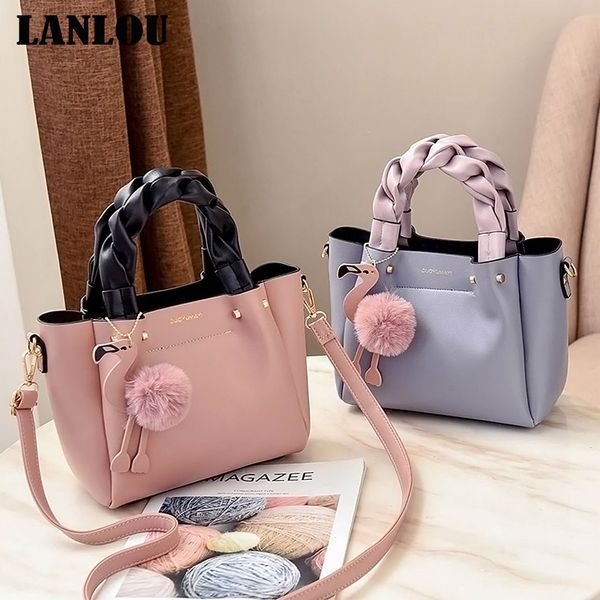 

lanlou hairball flamingo shoulder bags new luxury handbags women bags designer handbags for women 2019 ladies crossbody