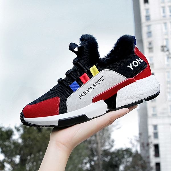 

2020 горячей круглая голова плоского с низким верхом кроссовки плюс бархат повышения непромокаемых женщин платформы обувь моды роскошь дизай, White;red