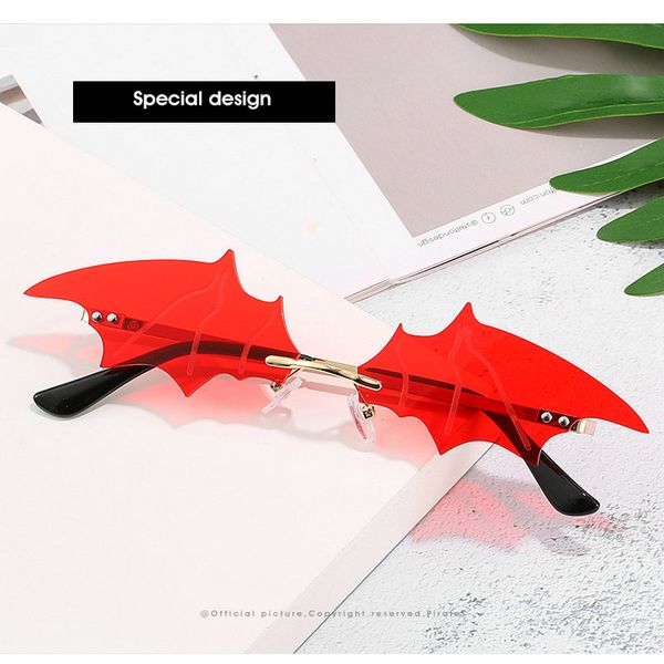 

bat rimless sunglasses 2020 new cool bat sunglasses women men brand rimless sun glasses red black green lens mirror uv400 sunglass enbto pez, Blue