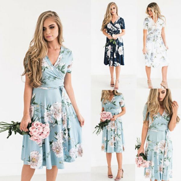 

2019 женские boho шифон миди повседневные печатные платья вечернее пляжное платье цветочный сарафан, Black;gray