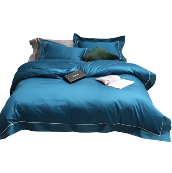

european solid color 60 long-staple cotton satin embroidery four-piece cotton quilt cover