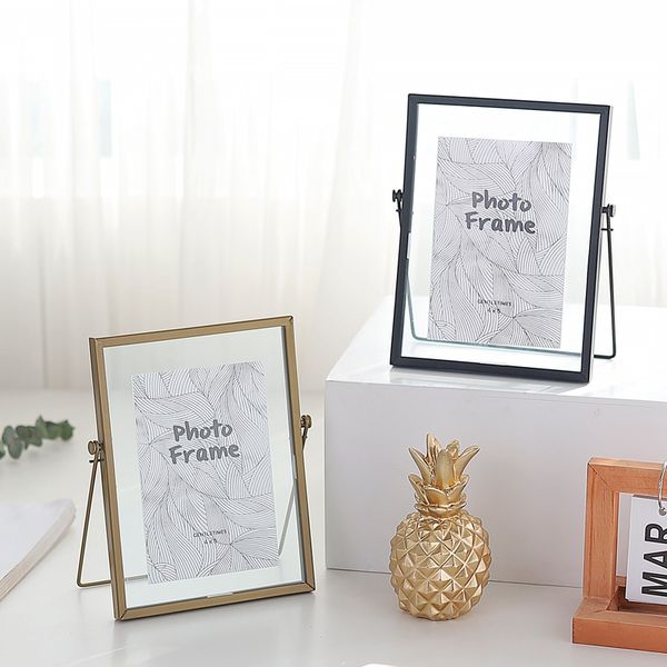

european modern black gold colors tablehanging square rectangle 4x4, 4x6 inches iron framed glass picture p frame