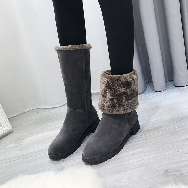 

women winter boots flock winter shoes ladies fashion snow boots shoes thigh high suede mid-calf, Black