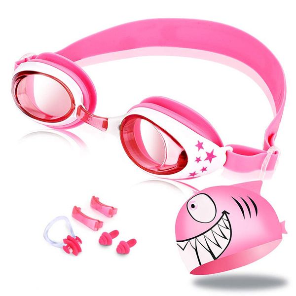 

swimming goggles silicone nose clip ears plug swim cap set kids girls anti fog eyewear swimming glasses children age 3-12