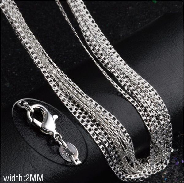

925 sterling silver plated 2mm sideways chain women lobster clasps smooth chain statement jewelry size 16 18 20 22 24 26 inches ec15