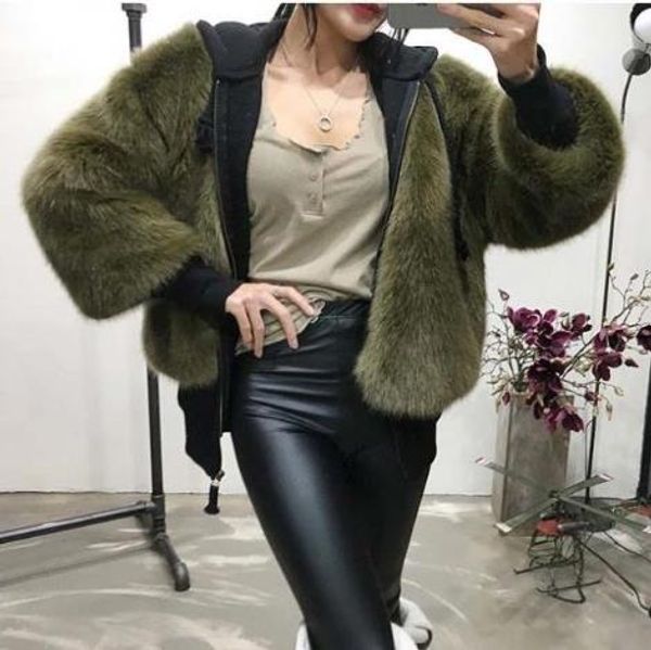 

women's fur & faux fluffy 2021 winter jacket artificial overcoat coat femme plus size fake outwear z66, Black
