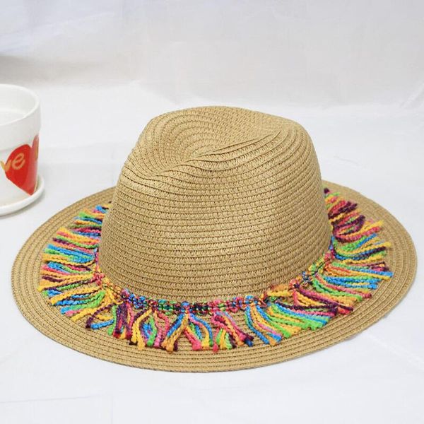 

summer colored tassel sun hats for women fashion holiday beach straw hat ladies girls bohemian caps new chapeau femme, Blue;gray