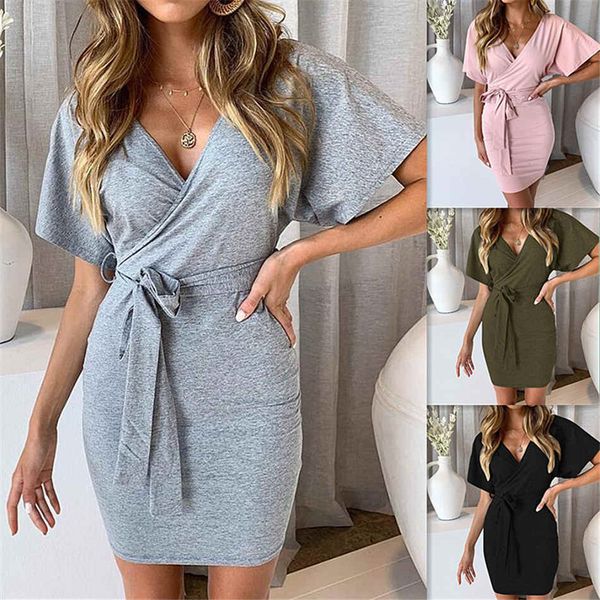 

2019 лето новая мода v шеи binding bow wrap bodycon платье галстук талия сексуальный тонкий мини сарафан элегантные партии свадебные платья, White;black