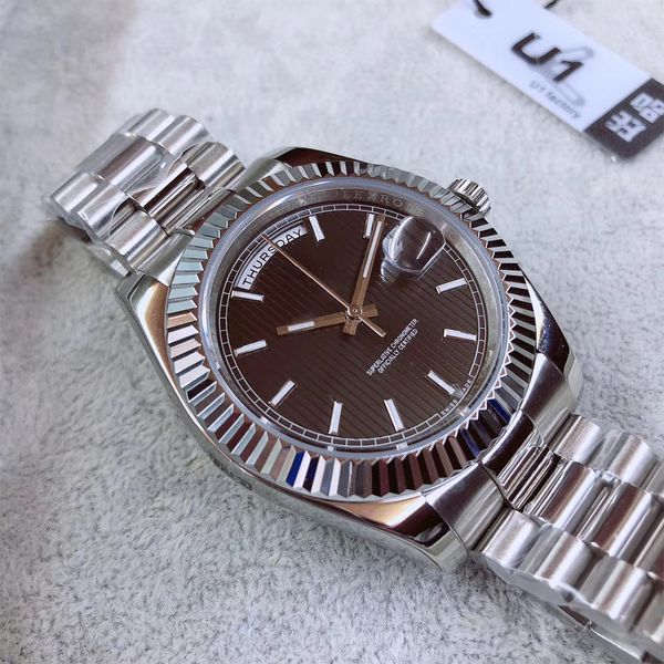 

u1 factory 2021 3688 st9 new black dial day date automatic movement 40mm men watch watches st9 stainless steel bracelet mens wristwatches, Slivery;brown