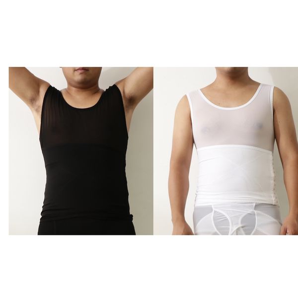 

elastic compression corset shirt vest body shaper underwear for men, White;black
