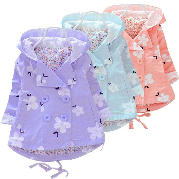 

2019 осень куртка для девочки ветровка coat малышей печати цветка с капюшоном верхняя одежда весна младенца детская одежда 2 3 4 5 6 лет, Blue;gray