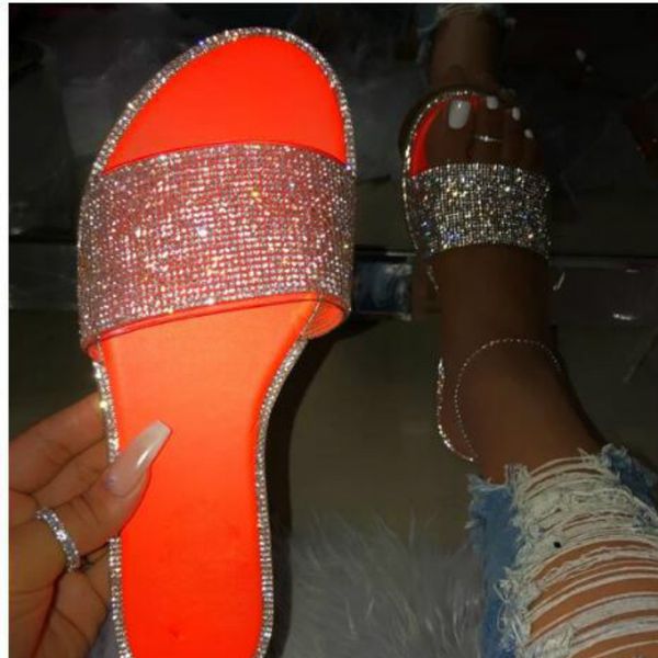 Hot Sale-Diamond bling slippers women shoes 2020 summer beach slippers slip on sandals outside flip flops luxury designers