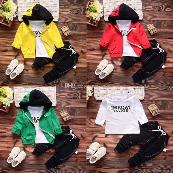 

2019 new style spring&autumn cotton zipper hoodies letter pattern with coat long sleeve and trousers three pieces for boys and girls, White