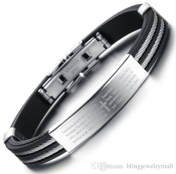 

holy bible cross design silicone man bangles classical black/gold color stainless steel men jewelry bracelets ph842b