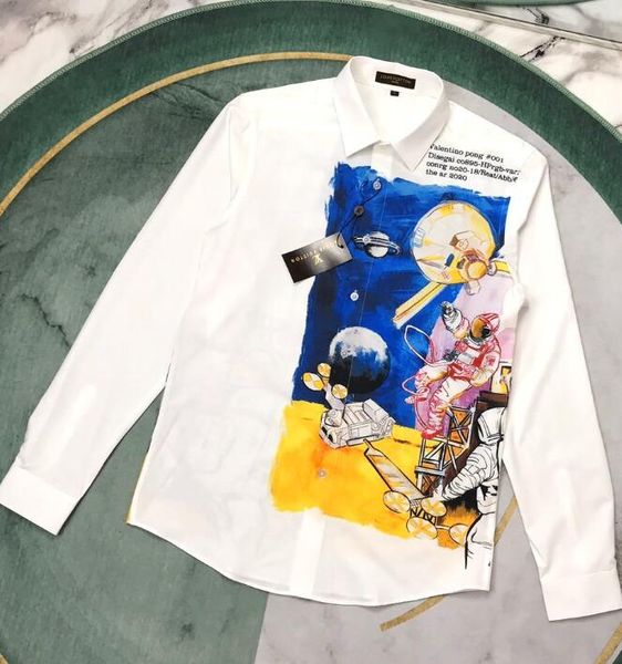 

2020 french spring and autumn latest astronaut print shirt men's designer luxury blend cotton fashion paris men's mixed cottonwhit, White;black