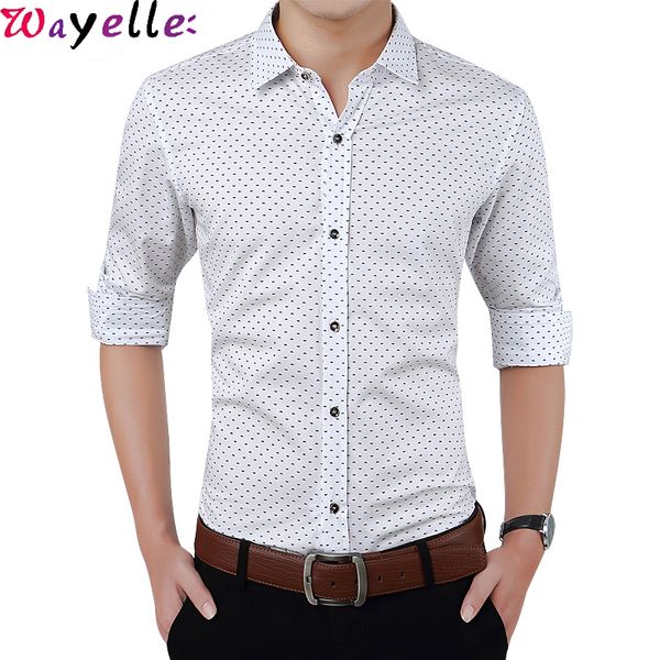 

long sleeve shirts men 2019 new autumn fashion casual slim fit long sleeve shirt men polka dot dress shirt plus size -5xl, White;black