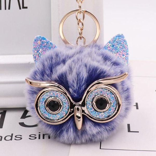

plush owl face keychains cartoon animal dolls sequins bling eyes girls bag charms for women jewelry pendant keyring key ring chain holder, Slivery;golden
