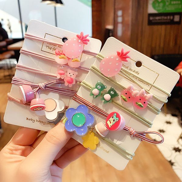 

5/8 pcs/set children cute candy cartoon fruit flower elastic hair bands girls lovely acrylic rubber bands kids hair accessories, Slivery;white