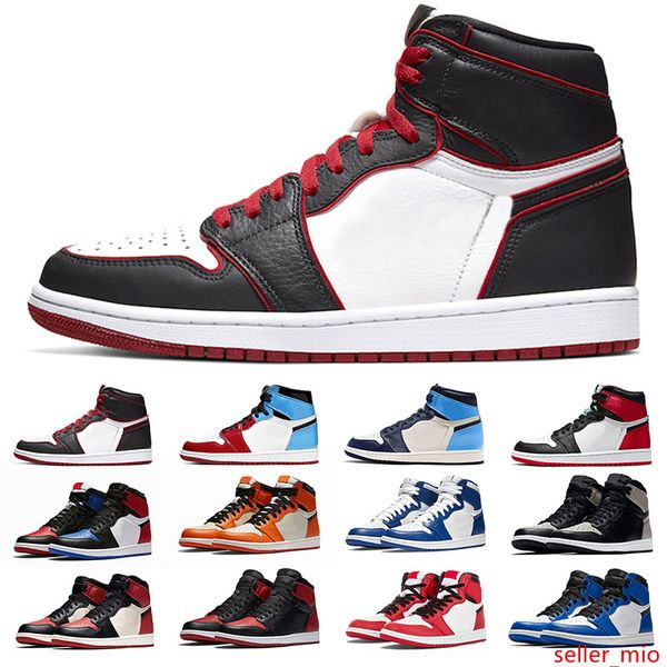 

1s basketball shoes 1 men women bloodline bred satin black toe fearless mens trainers sport sneakers size 36-47