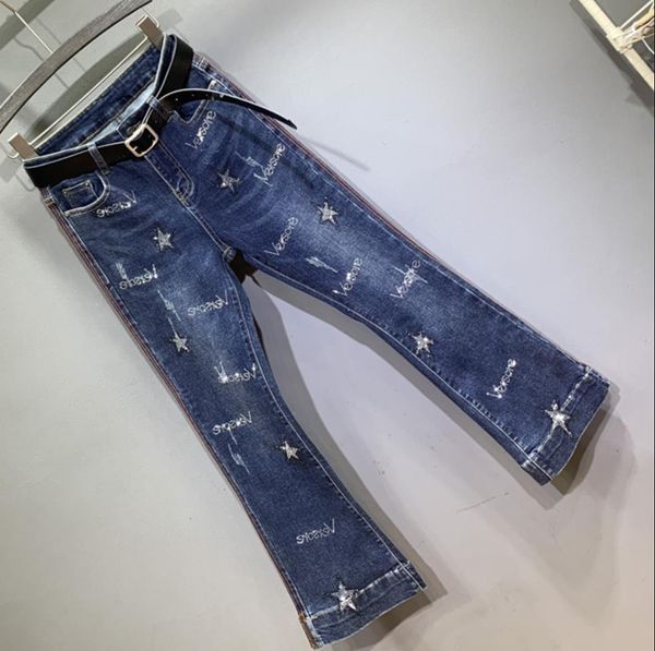 

2019 autumn new fashion drilling high waist flare jeans women stretch slim jeans plus size 26-31, Blue