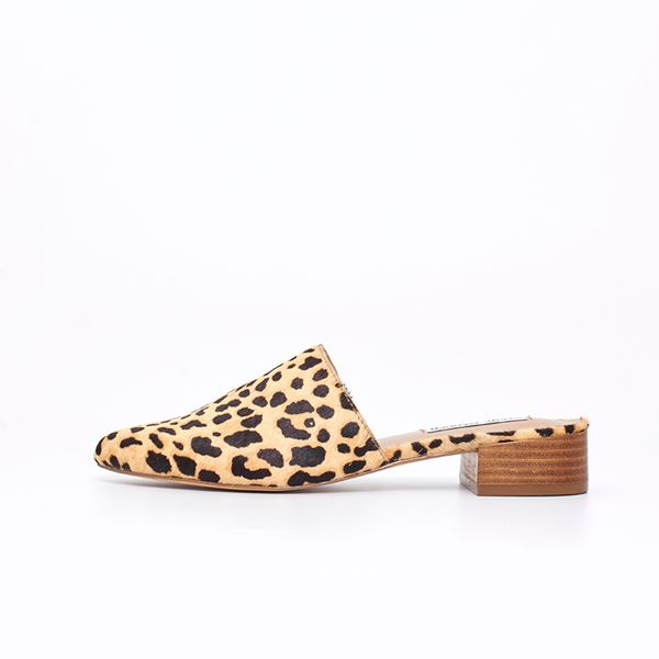 

ladies fashion dress shoe leopard print women heel mules leather block heel slides sandals, Black