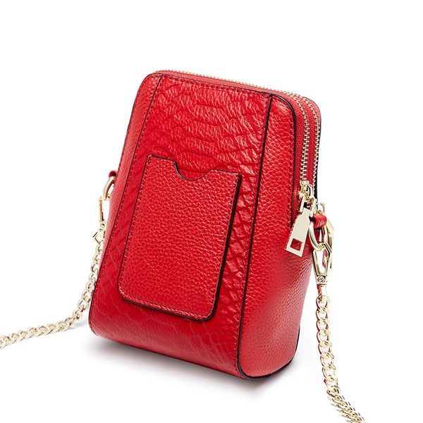 

red leather phone bag female diagonal crocodile pattern chain bag fashion vertical section wild mobile phone mini bag gift 1172