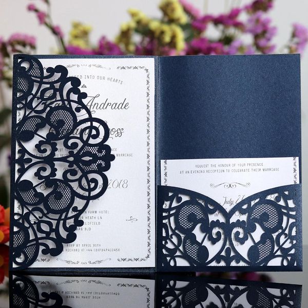 

10pcs european style laser cut wedding invitations cards tri-fold lace business invitation cards party decoration