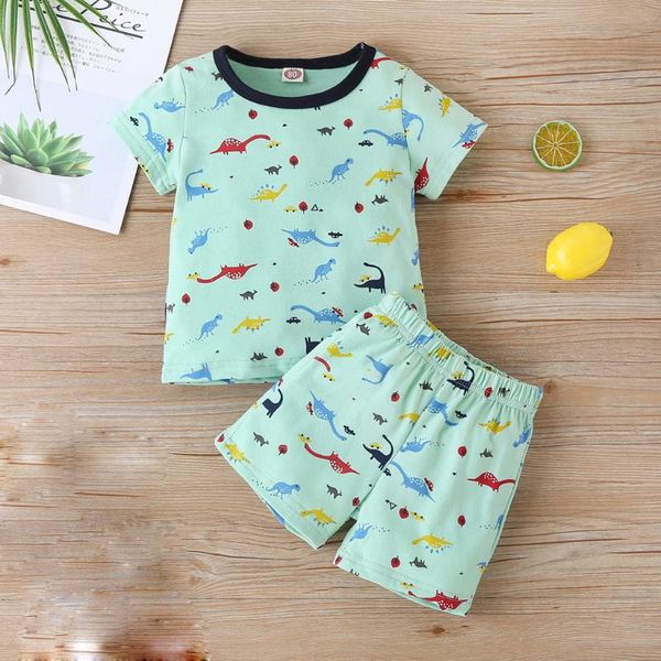 

baby boy clothes kids boys short sleeve cartoon dinosaur print +shorts outfits set o-neck newborn cloth conjunto verano baby, White