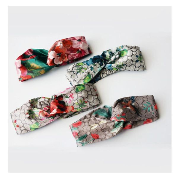 

luxury designer 100% silk cross headband women girl elastic hair bands retro turban headwraps gifts flowers hummingbird orchid