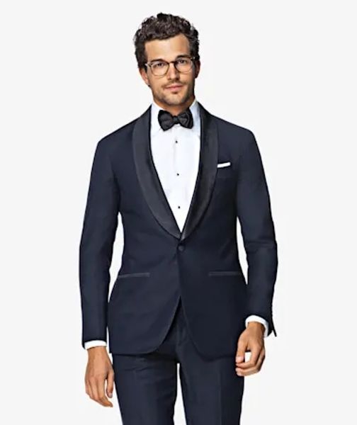 

brand new navy blue men wedding tuxedos shawl lapel groom tuxedos excellent men blazer suit prom/dinner jacket(jacket+pants+tie) 2620, Black;gray