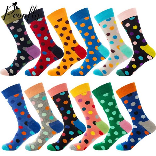 

men's socks peonfly 2021 happy men colorful dot printed design combed cotton casual harajuku crew funny gift, Black