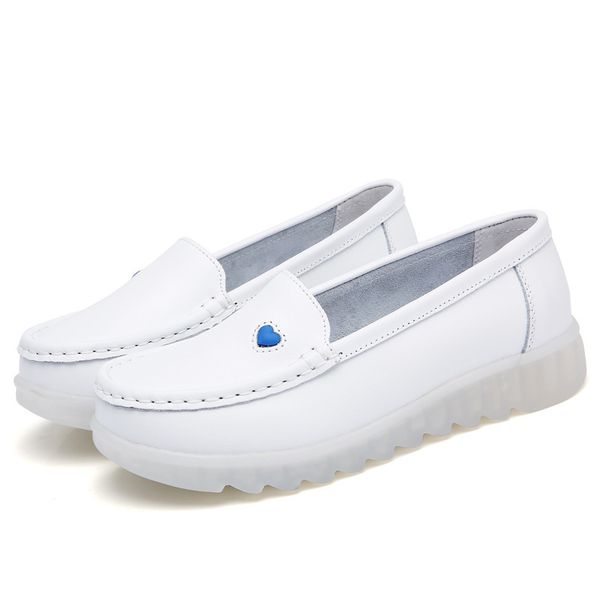

2020 new fshion women flat leather shoes casual white wedge with soft bottom slip on love heart comfortable work shoes, Black
