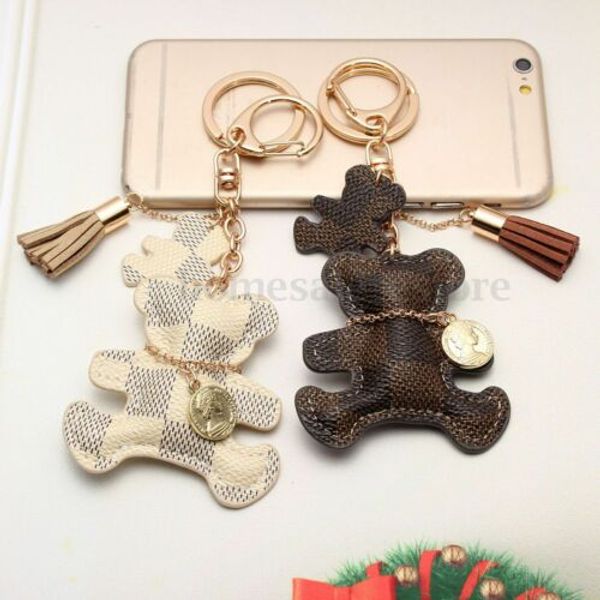

leather cute bear with tassel style purse handbag key phone chain keyring gift