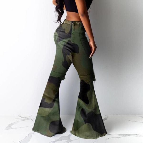 

camouflage women big flare jeans wide leg pants casual long trousers fashion lady wild stretchy bellbottoms pant, Black;white