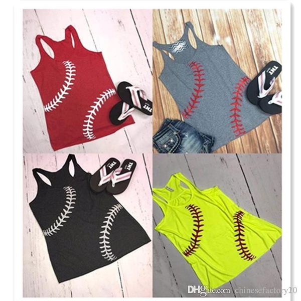 

women baseball tank summer baseball printed sports tanks sleeveless t-shirts vest softball beach camis girl vests, Blue