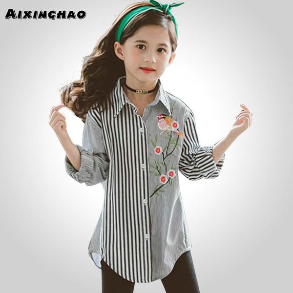 

blouse for girls patchwork striped girl blouse fashion embroidery children's shirts for girl autumn korean clothes for girls y200704, White;black