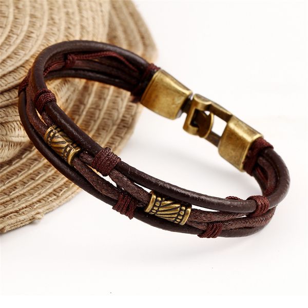 Мода мультислойный браслет браслет для женщин натуральный кожаный сплав веревочный браслет браслет золотые винтажные плетеные браслеты из бисера человек ювелирные изделия