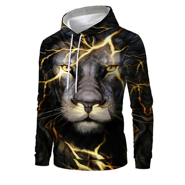 

mens designer fashionable lion head 3d digital printing sweater, Black