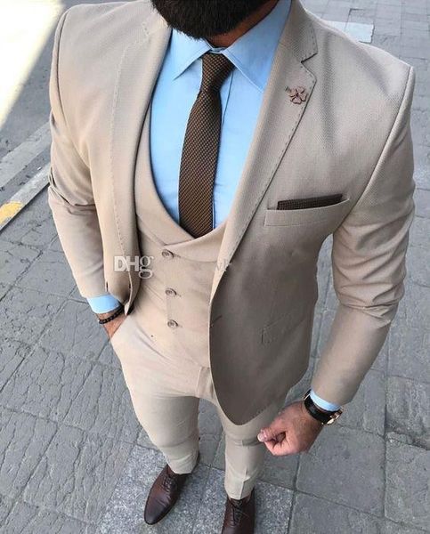 

one button beige wedding men suits notch lapel three pieces business groom tuxedos (jacket+pants+vest+tie) w1073, Black;gray