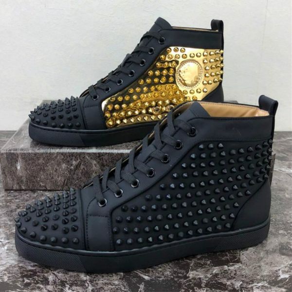 

2019 мужчины женщины повседневная обувь с красной подошвой шипованных шипы моды insider кроссовки black red white leather high boots size34