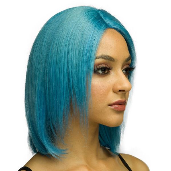 Pre Colored Platinum Blue Virgin Hair Lace Front Bob Cut Wig